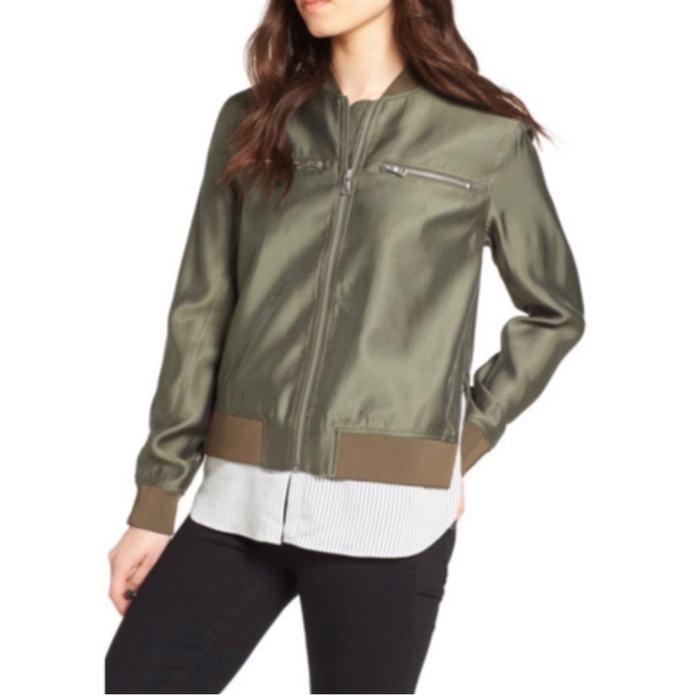 Trouve Women Jacket Sz M Long Sleeve Layered Full Front Zipper Olive Green